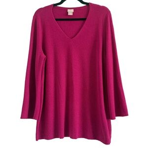 Chico's Magenta V-Neck Pullover Sweater